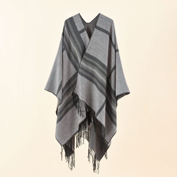 Large Plaid Striped Cashmere Shawl - Image 3