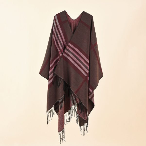 Large Plaid Striped Cashmere Shawl - Image 4