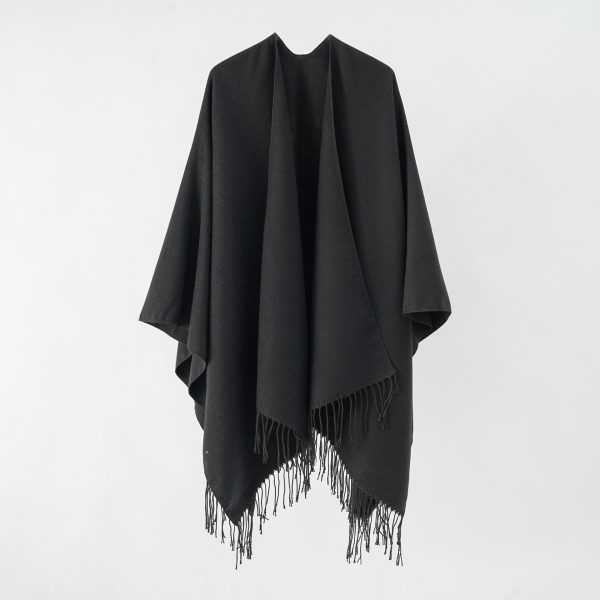 Solid Color Thick Knit Cape - Image 2