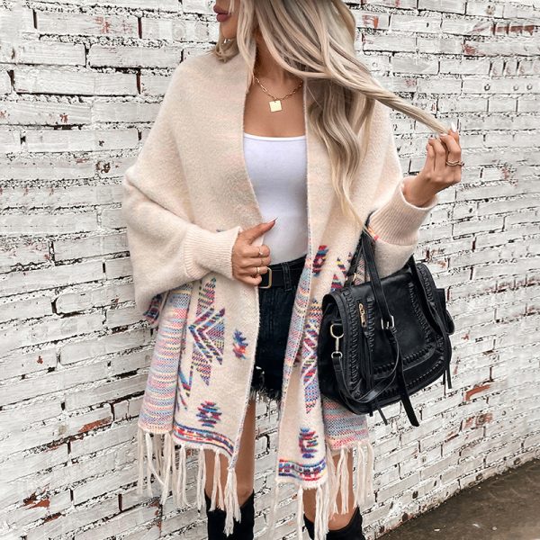 Aztec Jacquard Tassel Cardigan