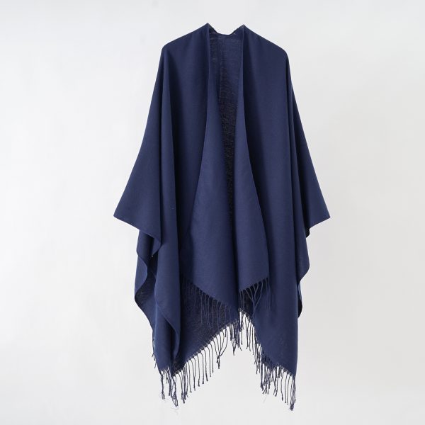 Solid Color Thick Knit Cape - Image 4