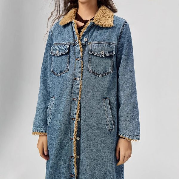 Women's Loose Velvet Lining Denim Coat - Image 3