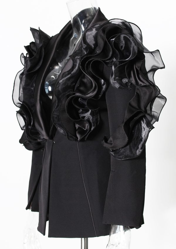 Women's Goddess Black Ruffled Blazer - Image 3